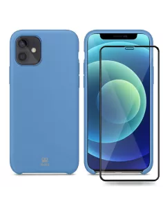 iPhone 12 Liquid Silicone + Tempered Glass Case - Sky Blue | Ibroz