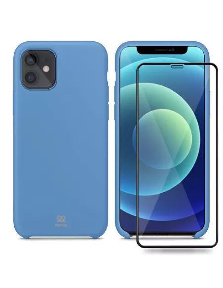 iPhone 12 Liquid Silicone + Tempered Glass Case - Sky Blue | Ibroz