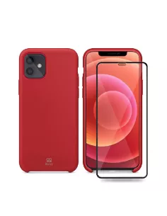 iPhone 12 Mini Liquid Silicone + Tempered Glass Case - Red | Ibroz