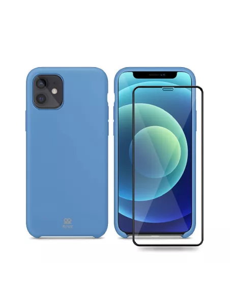 iPhone 12 Mini Coque Liquid Silicone + Verre trempé - Bleu Ciel | I...