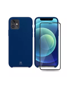 iPhone 12 Mini Coque Liquid Silicone + Verre trempé - Bleu Marine |...