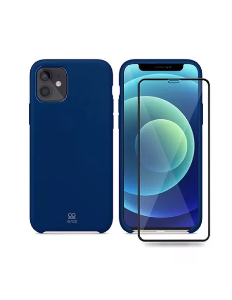 iPhone 12 Mini Coque Liquid Silicone + Verre trempé - Bleu Marine |...