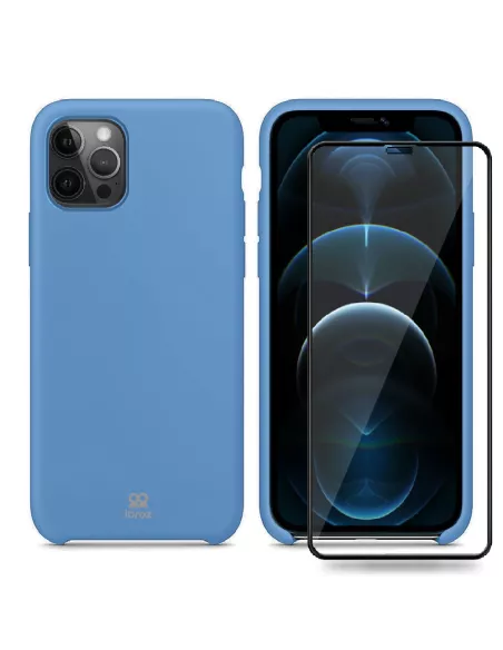 iPhone 12, 12 Pro Coque Liquid Silicone + Verre trempé - Bleu Ciel ...