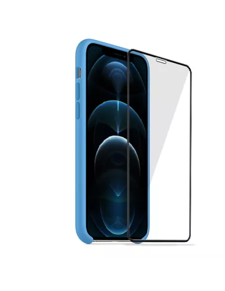 iPhone 12, 12 Pro Coque Liquid Silicone + Verre trempé - Bleu Ciel ...