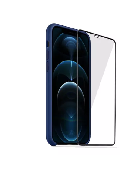 iPhone 12 and 12 Pro Liquid Silicone Case + Tempered Glass - Blue Mar...