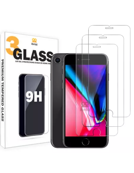 Set of 3 screen protectors for iPhone 7 / 8 / SE in tempered glass -...