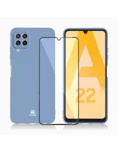 LSR Case Samsung A22 (4G) Liquid Silicone + 9H Tempered Glass - Blue...