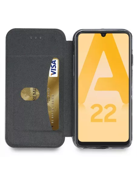 Samsung A22 4G - Folio Clam Leather Case + 9H Tempered Glass - Black | Ibroz
