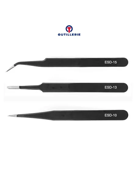Pack de 3 Pinces de précision (Tweezer) Antistatiques réparation Sm...