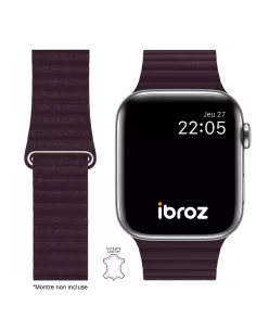 Bracelet en Cuir véritable Apple Watch 7, 6, SE, 5, 4, 3 - Cerise N...