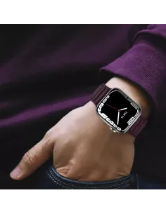 Bracelet en Cuir véritable Apple Watch 7, 6, SE, 5, 4, 3 - Cerise N... 2