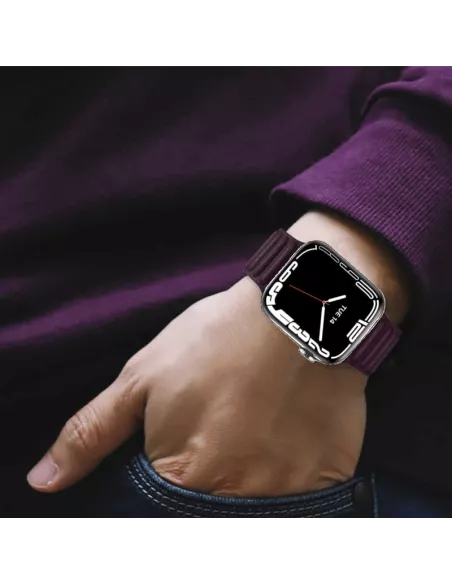 Bracelet en Cuir véritable Apple Watch 7, 6, SE, 5, 4, 3 - Cerise N...