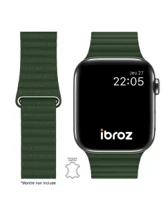 Bracelet en Cuir véritable Apple Watch 7, 6, SE, 5, 4, 3 - Vert Seq...