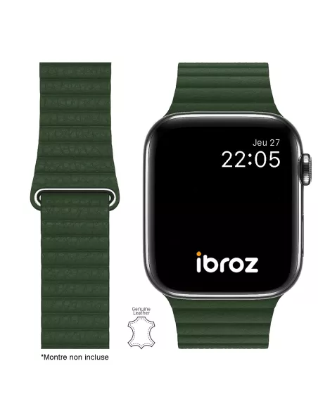 Genuine Leather Strap Apple Watch 7, 6, SE, 5, 4, 3 - Green Seq...