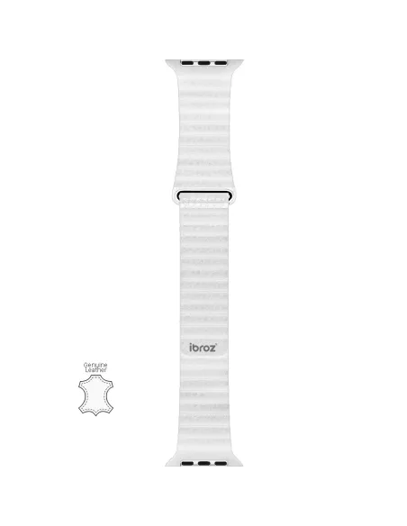 Bracelet en Cuir véritable Apple Watch 7, 6, SE, 5, 4, 3 - Blanc Ne...