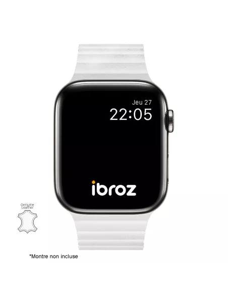 Bracelet en Cuir véritable Apple Watch 7, 6, SE, 5, 4, 3 - Blanc Ne...