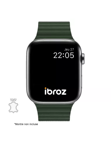 Bracelet en Cuir véritable Apple Watch 7, 6, SE, 5, 4, 3 - Vert Seq...