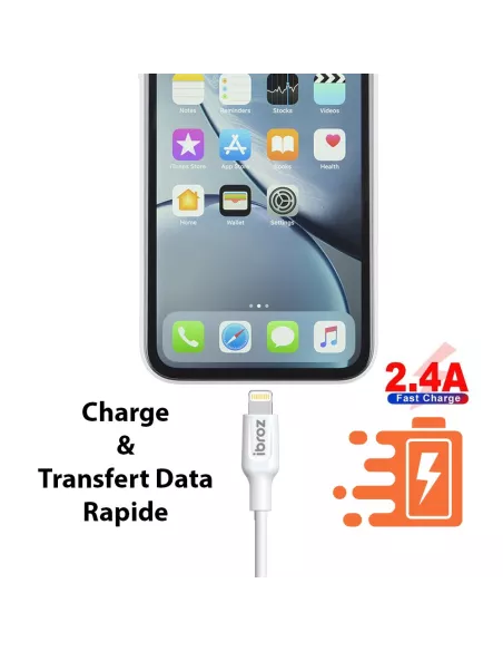 Câble iPhone, iPad, AirPod - Lightning vers USB type A - Charge et ...