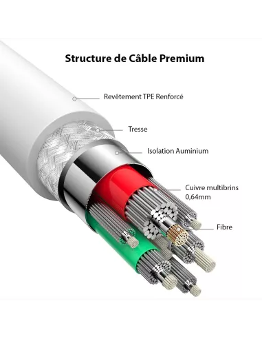 Câble iPhone, iPad, AirPod - Lightning vers USB type A - Charge et ...