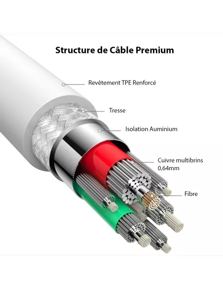 Câble iPhone, iPad, AirPod - Lightning vers USB type A - Charge et ...