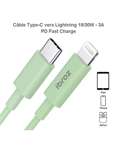Câble iPhone, iPad, AirPod - Lightning vers USB-C (30W-3A) - Fast C...