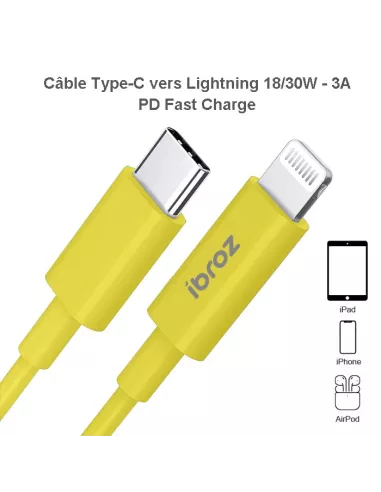 Câble iPhone, iPad, AirPod - Lightning vers USB-C (30W-3A) - Fast C...