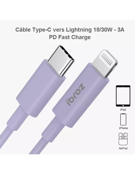 Câble iPhone, iPad, AirPod - Lightning vers USB-C (30W-3A) - Fast C...