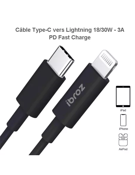 iPhone, iPad, AirPod cable - Lightning to USB-C (30W-3A) - Fast C...