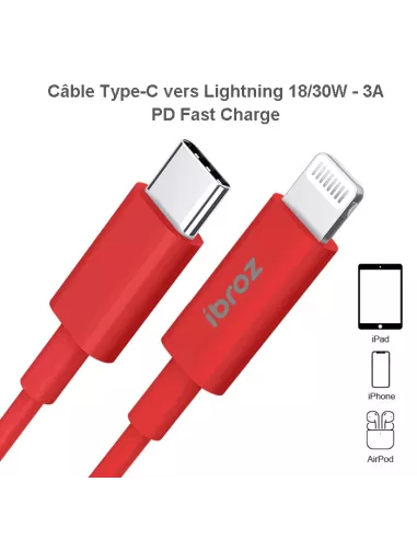 Câble iPhone, iPad, AirPod - Lightning vers USB-C (30W-3A) - Fast C...