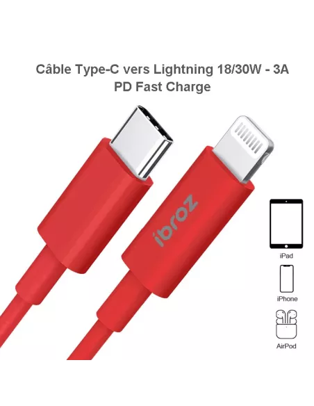 Câble iPhone, iPad, AirPod - Lightning vers USB-C (30W-3A) - Fast C...