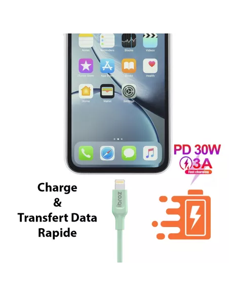 Câble iPhone, iPad, AirPod - Lightning vers USB-C (30W-3A) - Fast C...