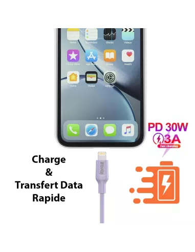 Câble iPhone, iPad, AirPod - Lightning vers USB-C (30W-3A) - Fast C...