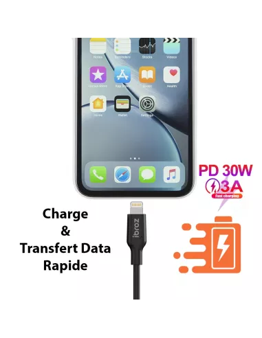 Câble iPhone, iPad, AirPod - Lightning vers USB-C (30W-3A) - Fast C...