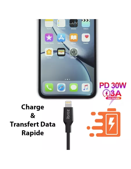 iPhone, iPad, AirPod cable - Lightning to USB-C (30W-3A) - Fast C...