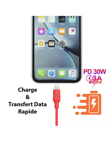 Câble iPhone, iPad, AirPod - Lightning vers USB-C (30W-3A) - Fast C...