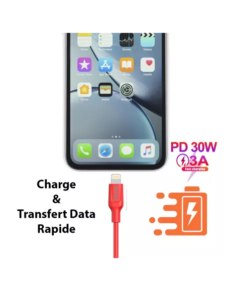 Câble iPhone, iPad, AirPod - Lightning vers USB-C (30W-3A) - Fast C...