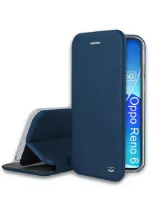Oppo Reno 6 Etui Cuir Folio Clam + Verre Trempé 9H - Bleu | Ibroz