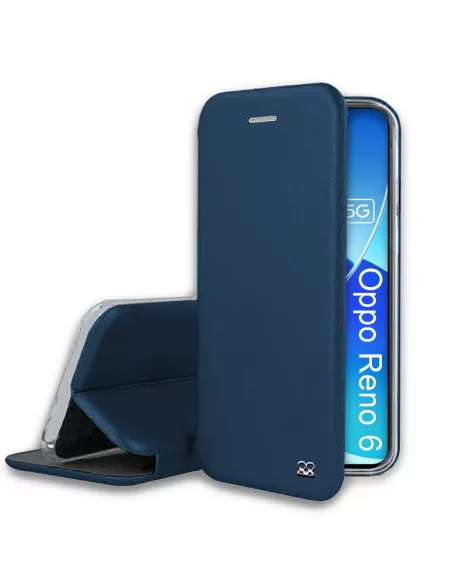 Oppo Reno 6 Folio Clam Leather Case + 9H Tempered Glass - Blue | Ibroz