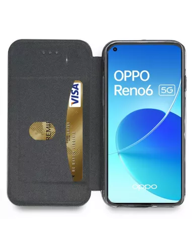 Oppo Reno 6 Folio Clam Leather Case + 9H Tempered Glass - Blue | Ibroz