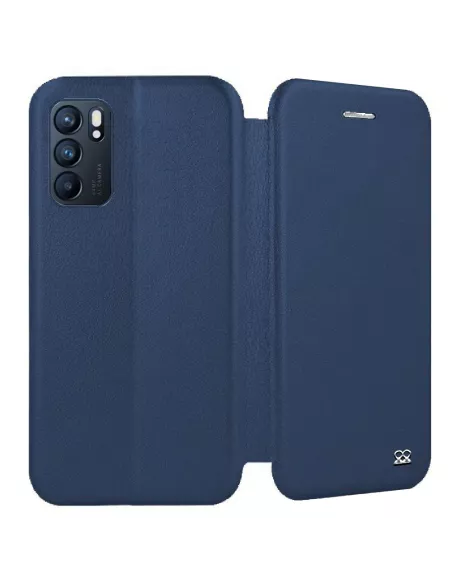 Oppo Reno 6 Folio Clam Leather Case + 9H Tempered Glass - Blue | Ibroz