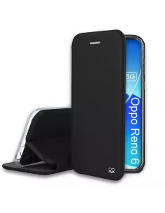 Oppo Reno 6 Etui Cuir Folio Clam + Verre Trempé 9H - Noir | Ibroz