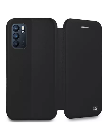 Oppo Reno 6 Folio Clam Leather Case + 9H Tempered Glass - Black | Ibroz