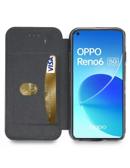 Oppo Reno 6 Etui Cuir Folio Clam + Verre Trempé 9H - Rouge | Ibroz