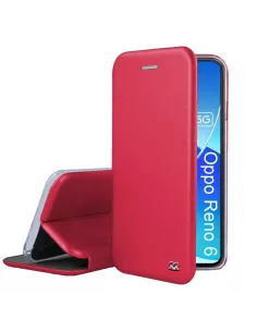 Oppo Reno 6 Etui Cuir Folio Clam + Verre Trempé 9H - Rouge | Ibroz