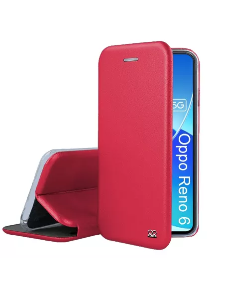 Oppo Reno 6 Etui Cuir Folio Clam + Verre Trempé 9H - Rouge | Ibroz