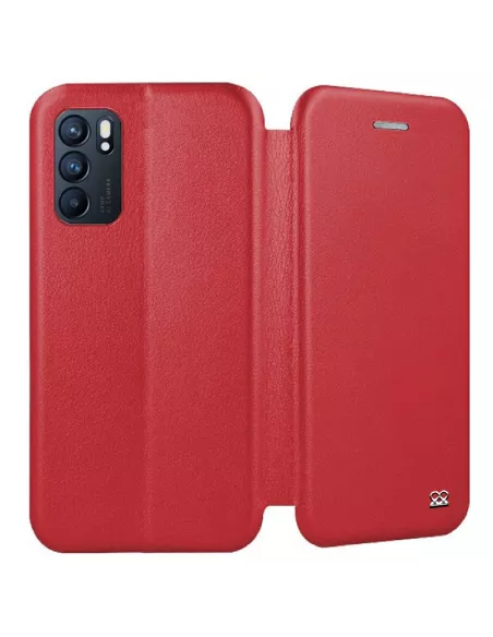 Oppo Reno 6 Etui Cuir Folio Clam + Verre Trempé 9H - Rouge | Ibroz