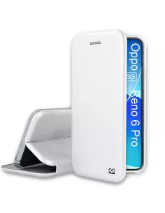 Oppo Reno 6 Pro Etui Cuir Folio Clam + Verre Trempé 9H - Blanc | Ibroz
