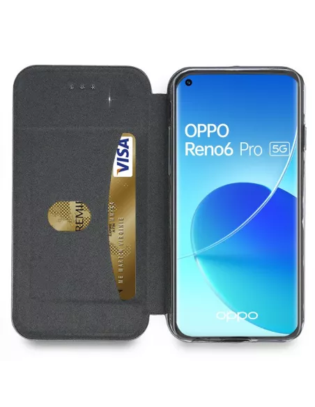 Oppo Reno 6 Pro Etui Cuir Folio Clam + Verre Trempé 9H - Noir | Ibroz