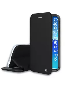 Oppo Reno 6 Pro Folio Clam Leather Case + 9H Tempered Glass - Black | Ibroz