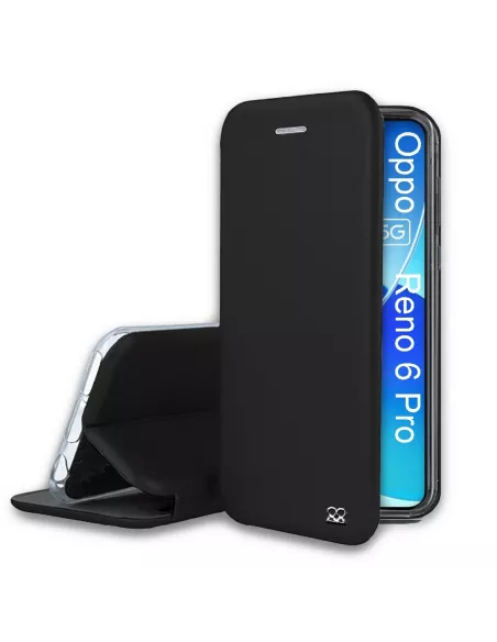 Oppo Reno 6 Pro Etui Cuir Folio Clam + Verre Trempé 9H - Noir | Ibroz